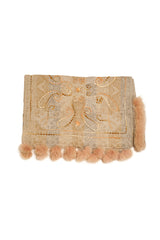 Beige Boiled Wool Faux Fur Pompom Shawl - The Pashm