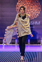 Beige Boiled Wool Faux Fur Pompom Shawl - The Pashm