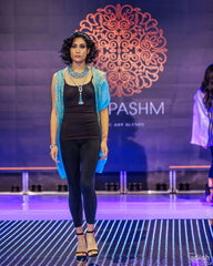 French Chantilly Lace Border Fine Wool Shawl - Blue