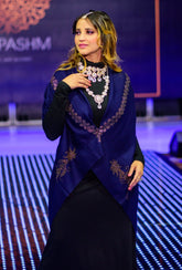 Navy Blue Flower Rhinestone Pashmina Shawl