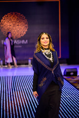 Navy Blue Flower Rhinestone Pashmina Shawl