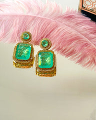 Saras Green Crystal Stone Earrings - The pashm