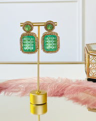 Saras Green Crystal Stone Earrings - The pashm