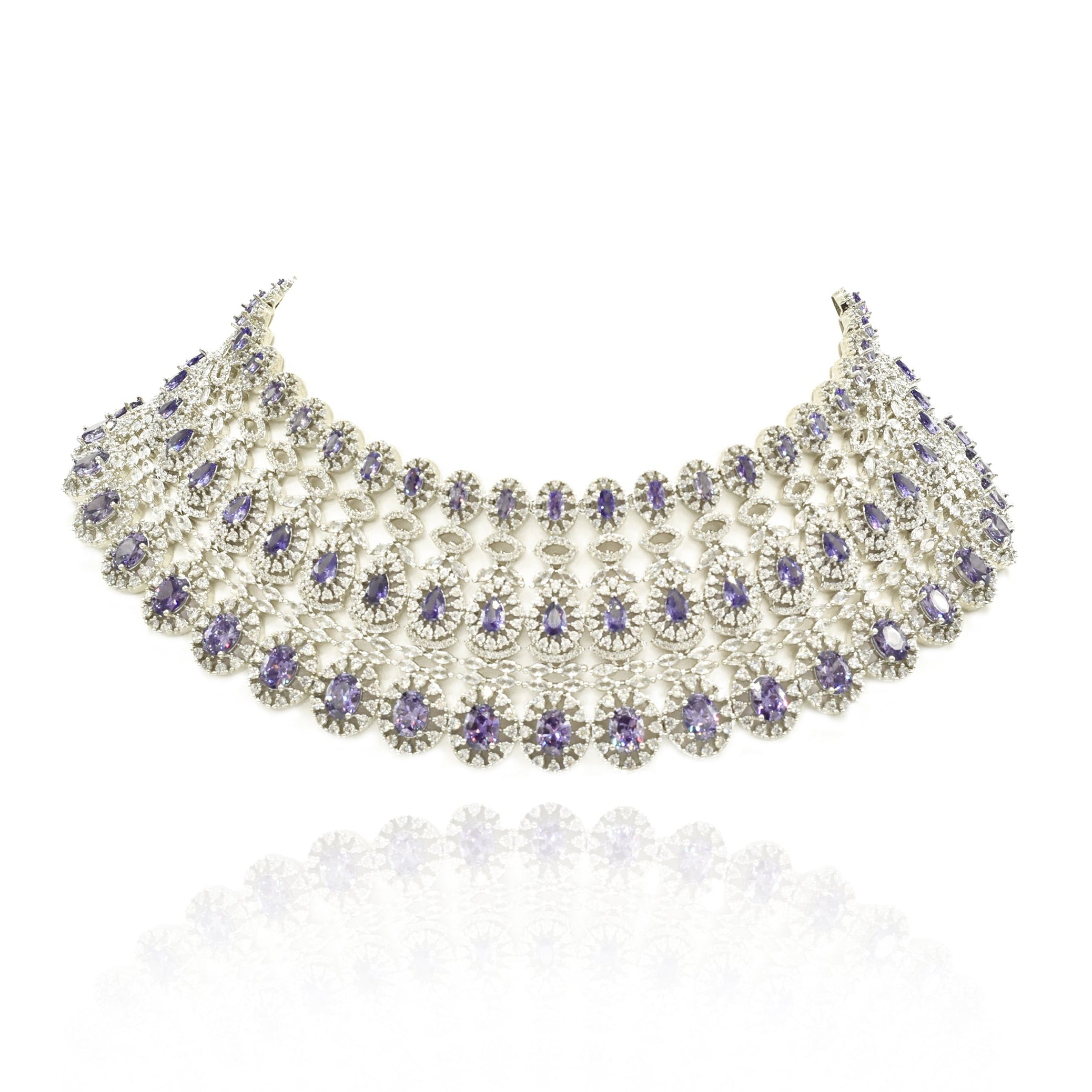 Enora Lavender Violet American Diamond Bridal Choker Set - The Pashm