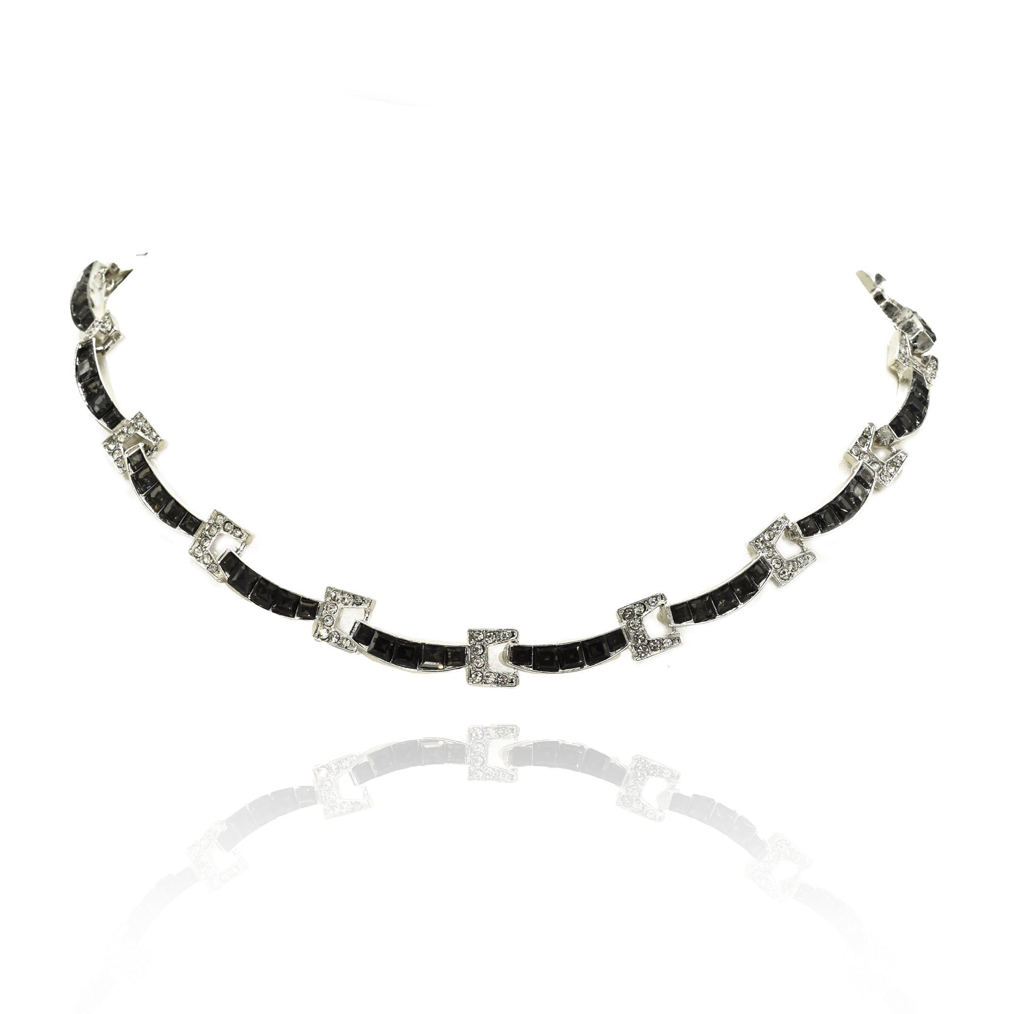 Elara Black & White American Diamond Tennis Necklace Set - the Pashm