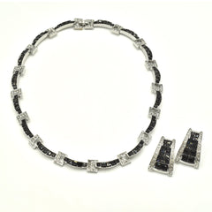 Elara Black & White American Diamond Tennis Necklace Set with earrings - The Pashm