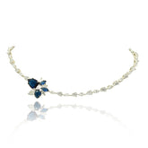 Arohi Blue & White American Diamond Floral Necklace Set - The pashm