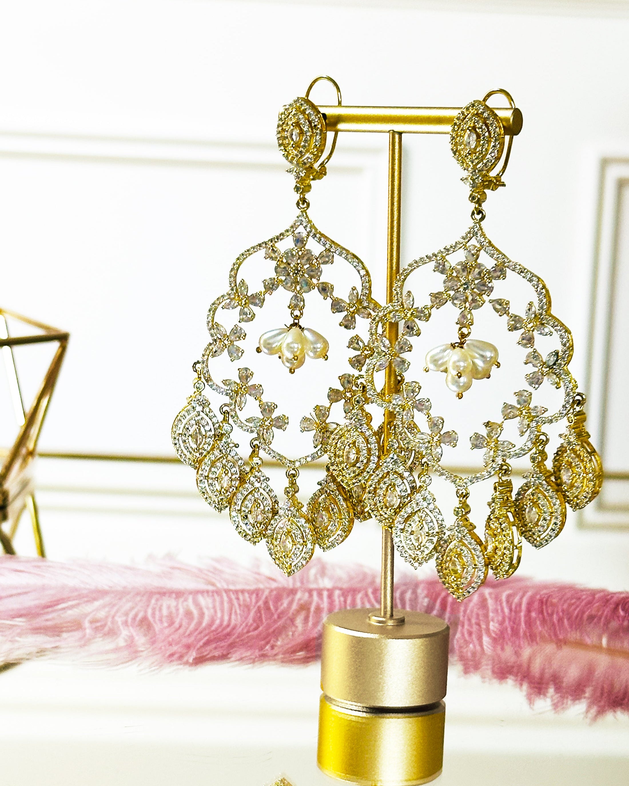 Tisha Gold Studded Chandelier Earrings - The pashm