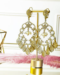 Tisha Gold Studded Chandelier Earrings - The pashm