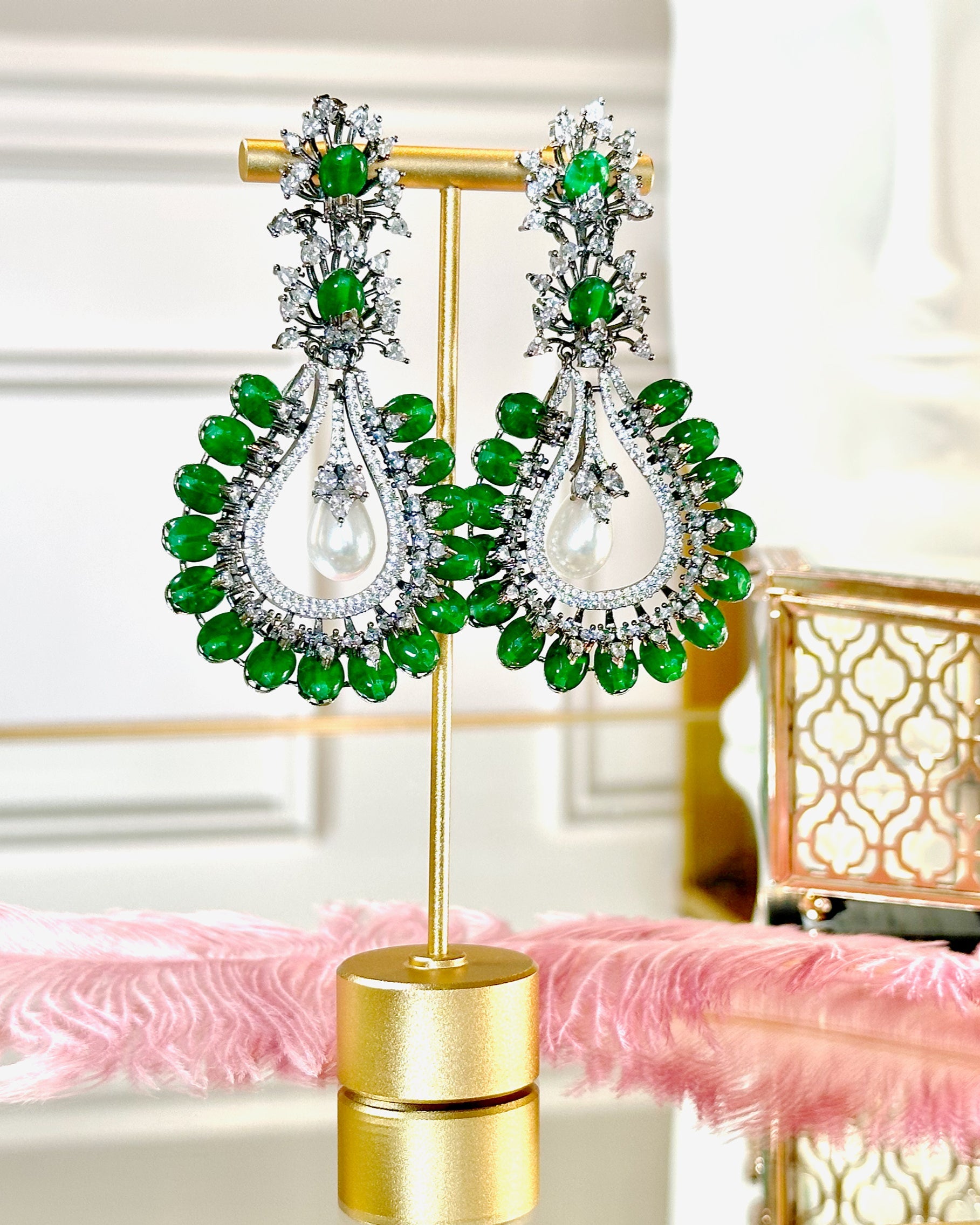 Ruhi Green Beaded Earrings - The Pashm