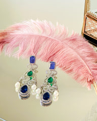 Zaeya American Diamond Chandelier Earrings Blue Green - The pashm