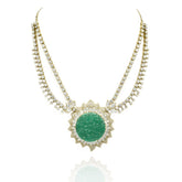 Azus Emerald Green Carved Stone Pendant Set - The Pashm