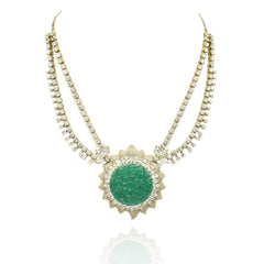 Azus Emerald Green Carved Stone Pendant Set - The Pashm