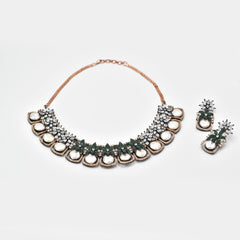 Tashi American Diamond Pearl Necklace Set - Green - The Pashm