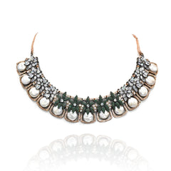 Tashi American Diamond Pearl Necklace Set - Green - The Pashm