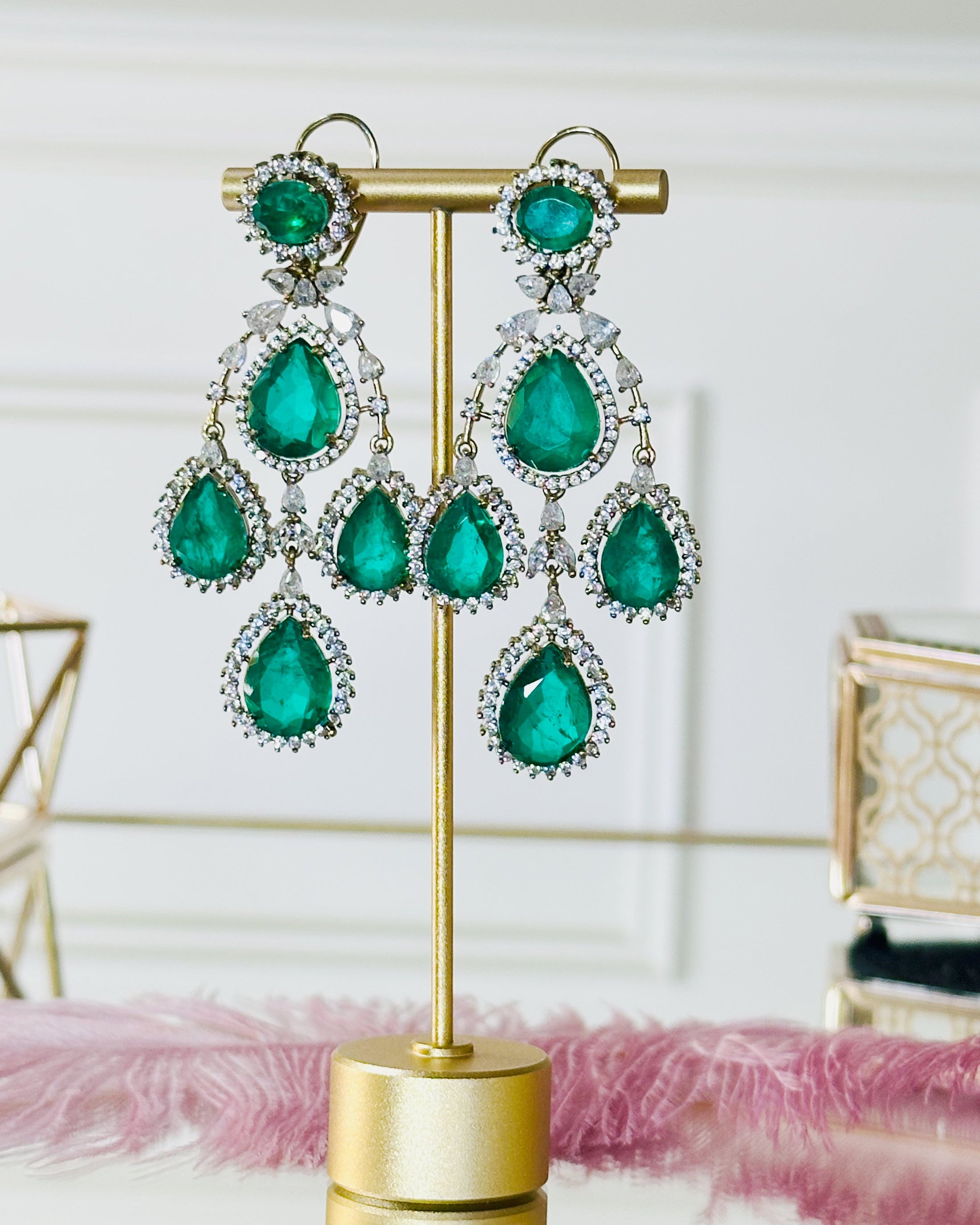 Hillary Green Crystal Earrings - the Pashm