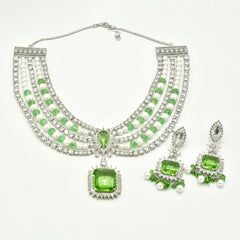Zarina Layered Pearl & Leaf Green Statement Necklace - The Pashm