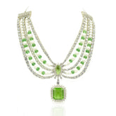 Zarina Layered Pearl & Leaf Green Statement Necklace - The Pashm