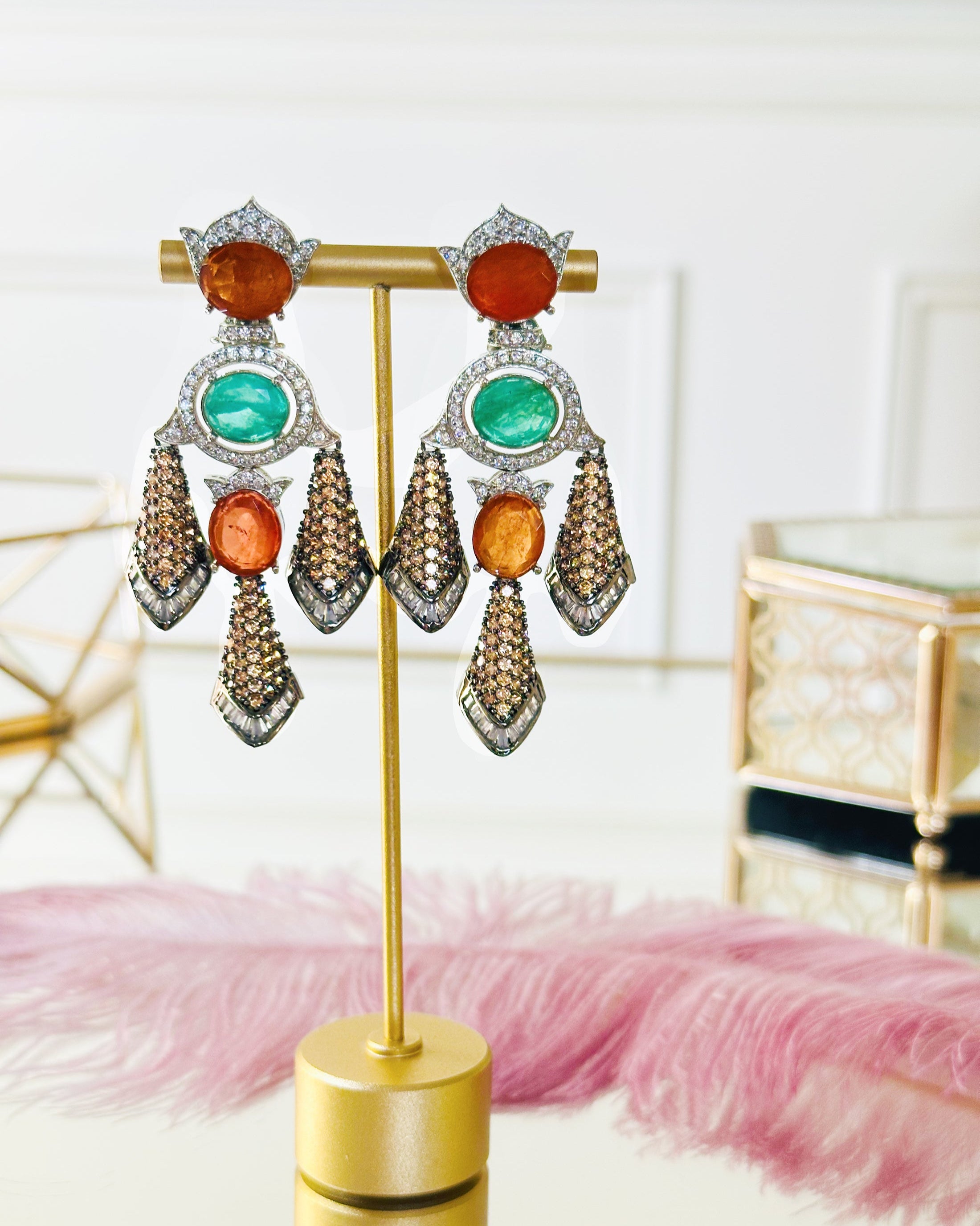 Mallory Colored Stones Studded Earrings Orange - The Pasjm