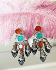 Mallory Colored Stones Studded Earrings Orange - The Pasjm