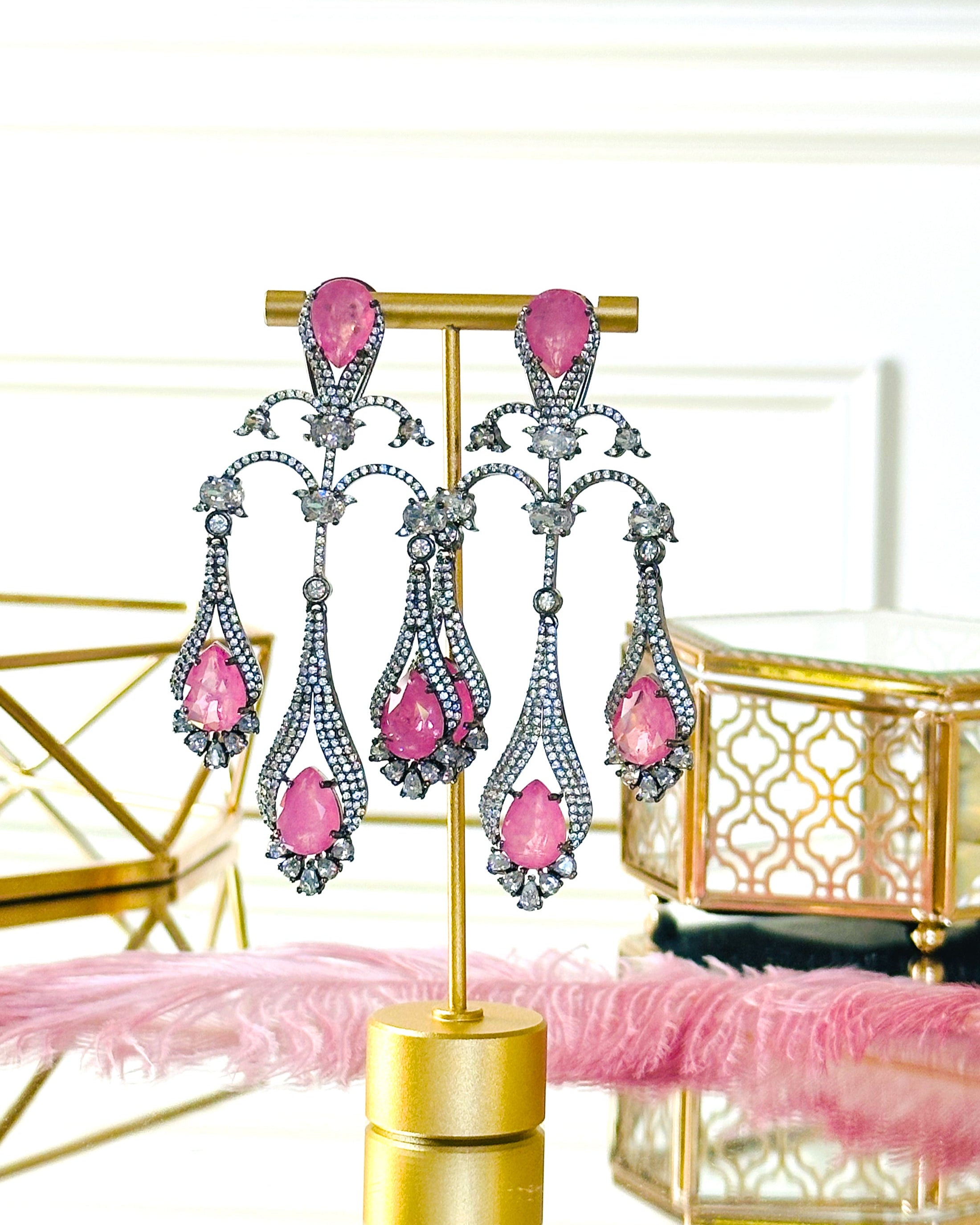 Ambel Antique Studded Chandelier Earrings - The Pashm