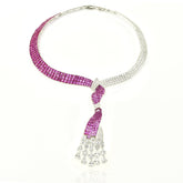 Yuti Ruby Pink & White American Diamond Statement Necklace Set - The Pashm