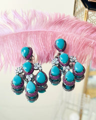 Mimi Turquoise Pink Stone Studded Earrings - The Pashm