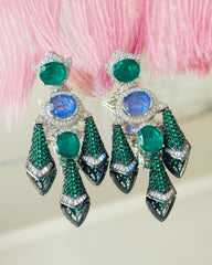 Mallory Colored Stones Studded Earrings Green - The Pasjm