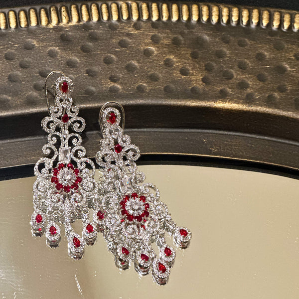 Hailey American Diamond Earrings Red - The Pashm
