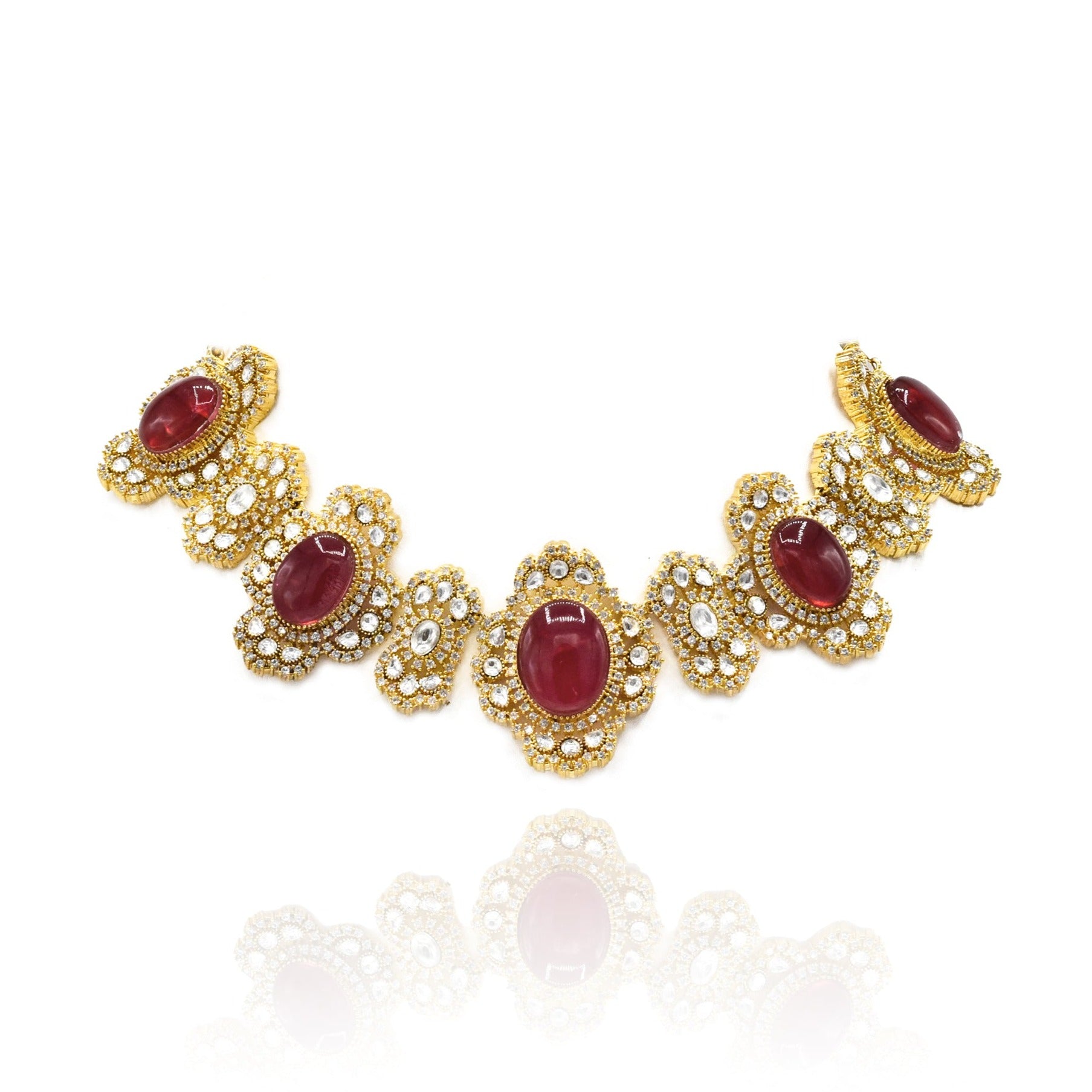 Kiona Red Stone Gold Diamond Choker - The Pashm