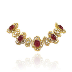 Kiona Red Stone Gold Diamond Choker - The Pashm