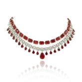 Ami Ruby Red & American Diamond Layered Necklace Set - The pashm