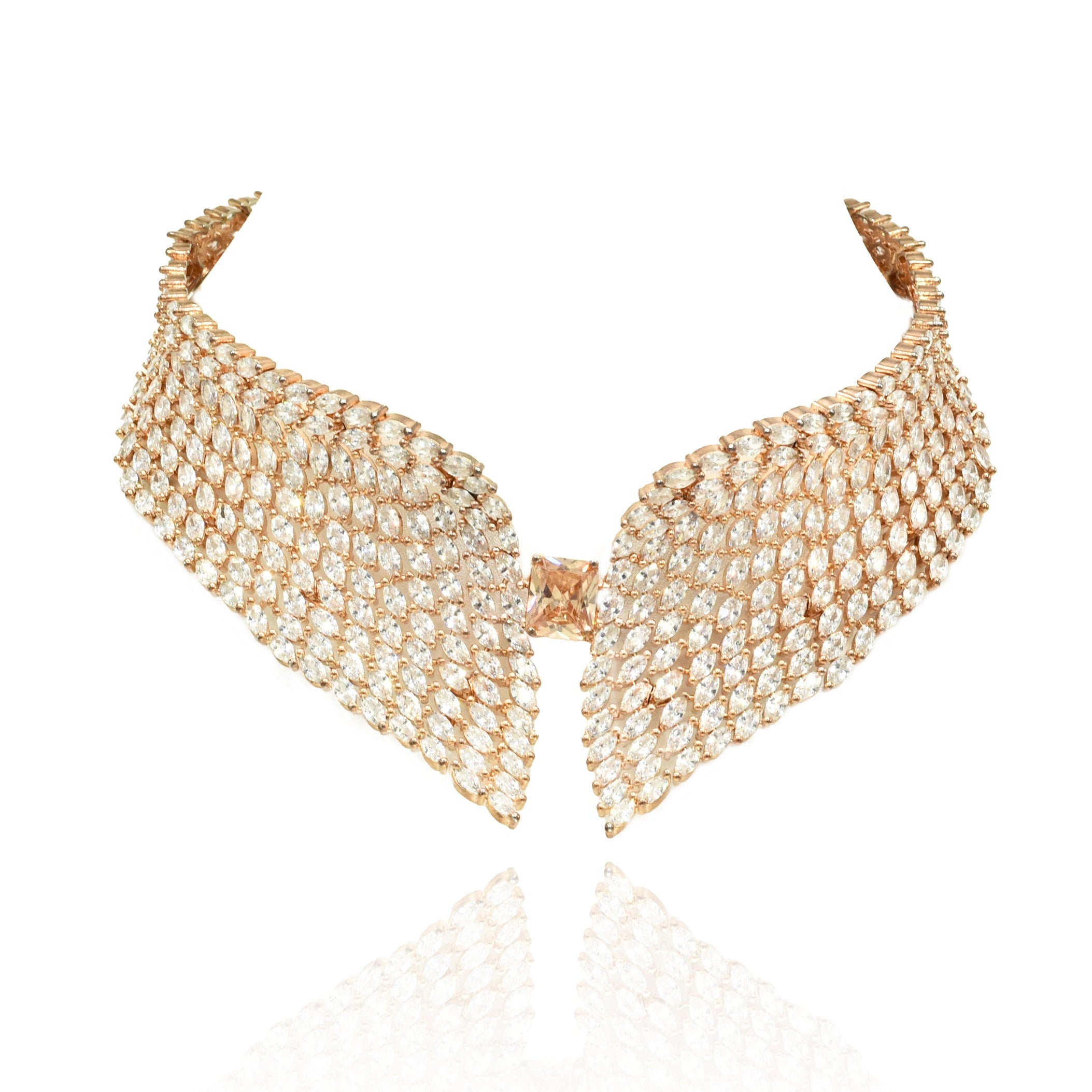 Ziyana Rose Gold American Diamond Collar Choker - The Pashm