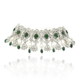 Zareen Emerald Green & Pearl American Diamond Choker Set - The pashm