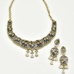 Yamisha American Diamond Statement Necklace Set with Drop Earrings Purple - The Pashm