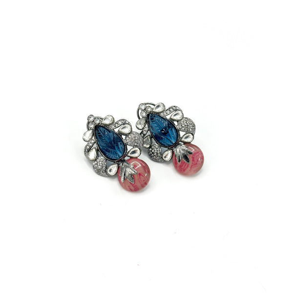 Leasha Studded Stone Earrings Blue Coral - The Pashm