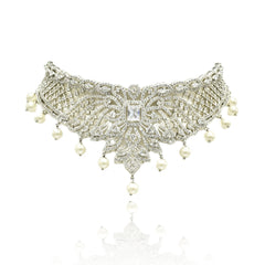 Ifama American Diamond Pearl Drop Bridal Choker Set - The Pashm