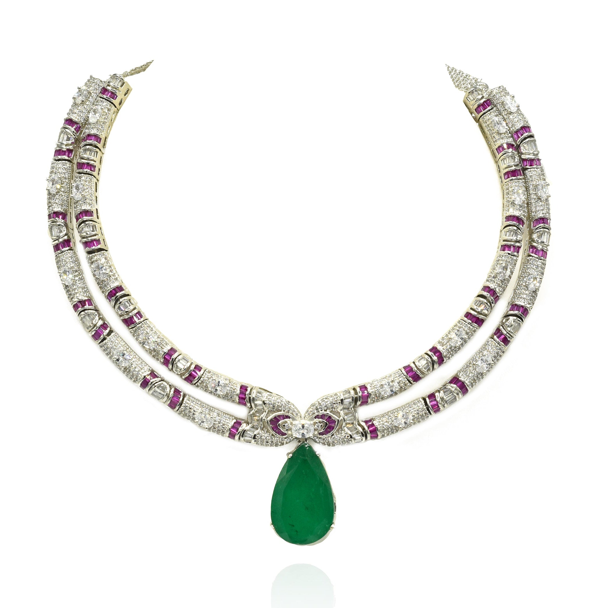 Zuena Emerald Drop Hasli Necklace Set - The Pashm