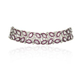 Tiya American Diamond Pink Leaves Set