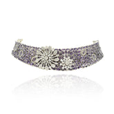 Ziyana Purple American Diamond Floral Choker Set - The Pashm