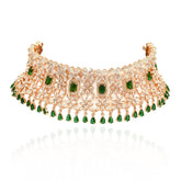Eraya Rose Gold Emerald Green American Diamond Choker Set - The Pashm