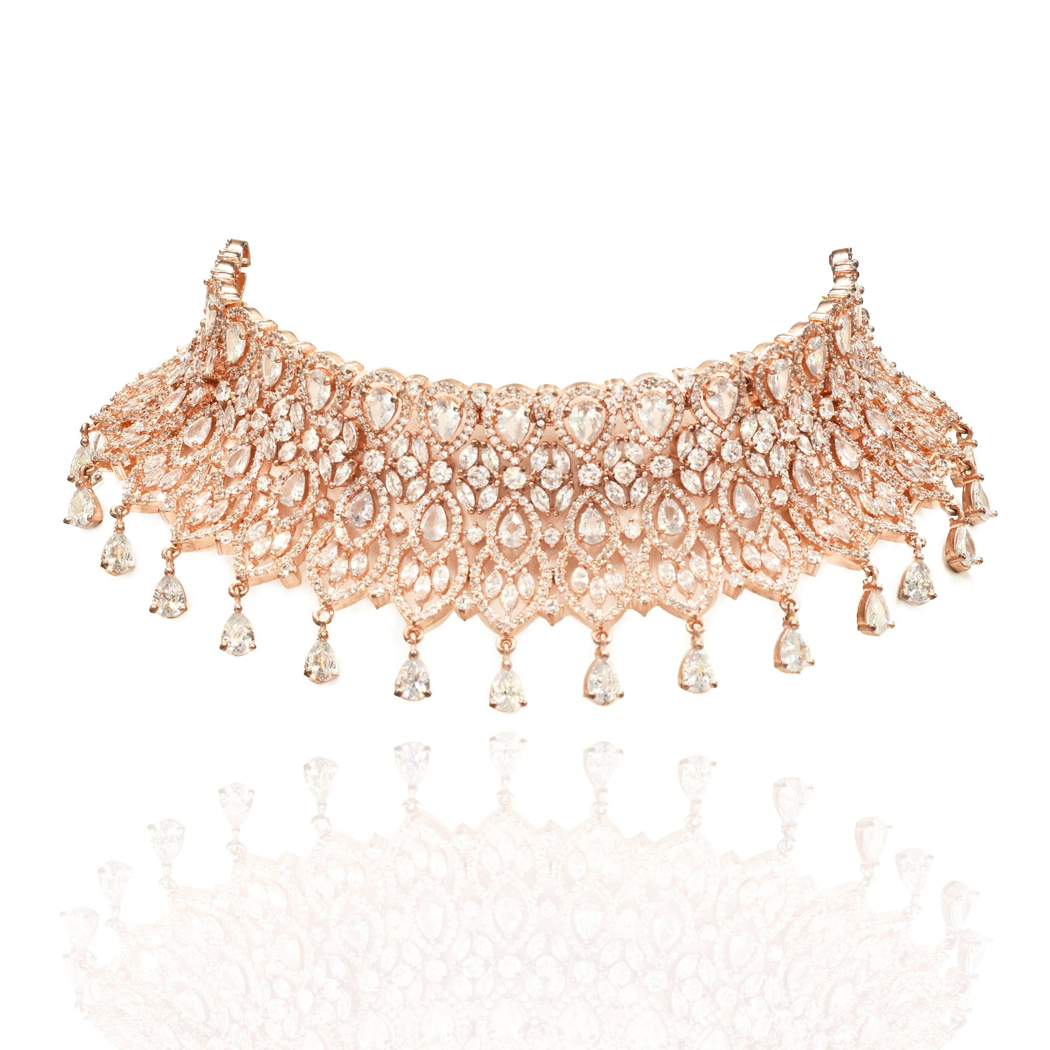 Aniya Rose Gold American Diamond Choker Set - The Pashm