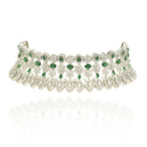 Rubah Green American Diamond Floral Choker Set - The Pashm