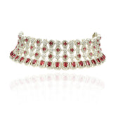 Rubah American Diamond Floral Choker Set Red - The pashm