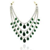 Maham Emerald Green Layered American Diamond Necklace Set - the Pashm
