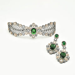 Serah Two-Tone American Diamond Choker Set Green - The Pashm