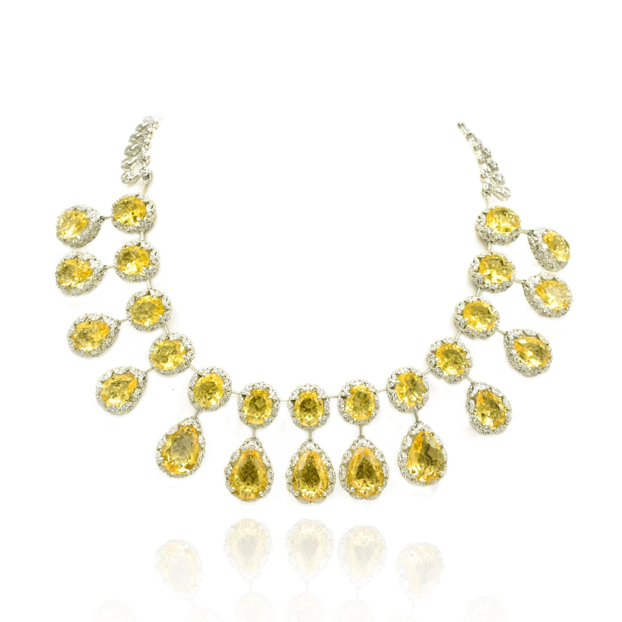 Keyara Yellow Crystal Drop Statement Necklace Set - The Pashm