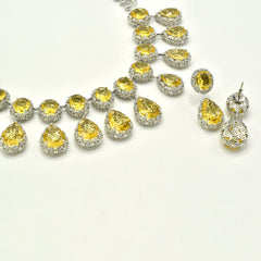 Keyara Yellow Crystal Drop Statement Necklace Set - The Pashm