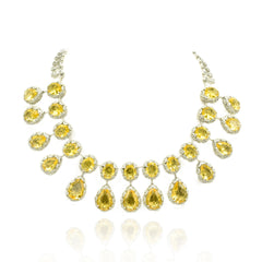 Keyara Yellow Crystal Drop Statement Necklace Set - The Pashm