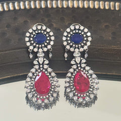 Vanya Antique Diamond Earrings Sky Blue Yellow - The Pashm